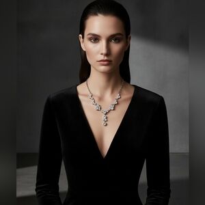 Exquisite Silver-tone Y Drop Rhinestone Necklace